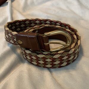 Italian braided leather belt brown green tan brass rounded buckle Italy size 37